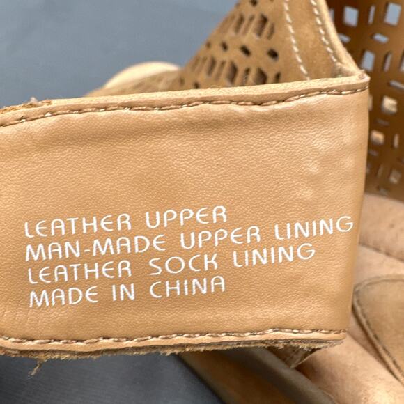 Earth Leather Wedge Sandals 11B Cascade Die Cut Boho Hook & Loop Travel Vacation - Picture 9 of 10